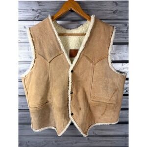 Vintage 80s 90s LL Bean Sherpa Lined Suede Leather Vest Mens 44 distressed WARM